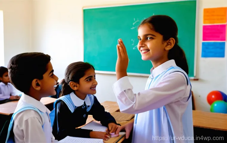 게이미피케이션과 학업 성취도의 관계 - **Prompt:** A vibrant, sunlit classroom in a modern Pakistani school, where a diverse group of prima...