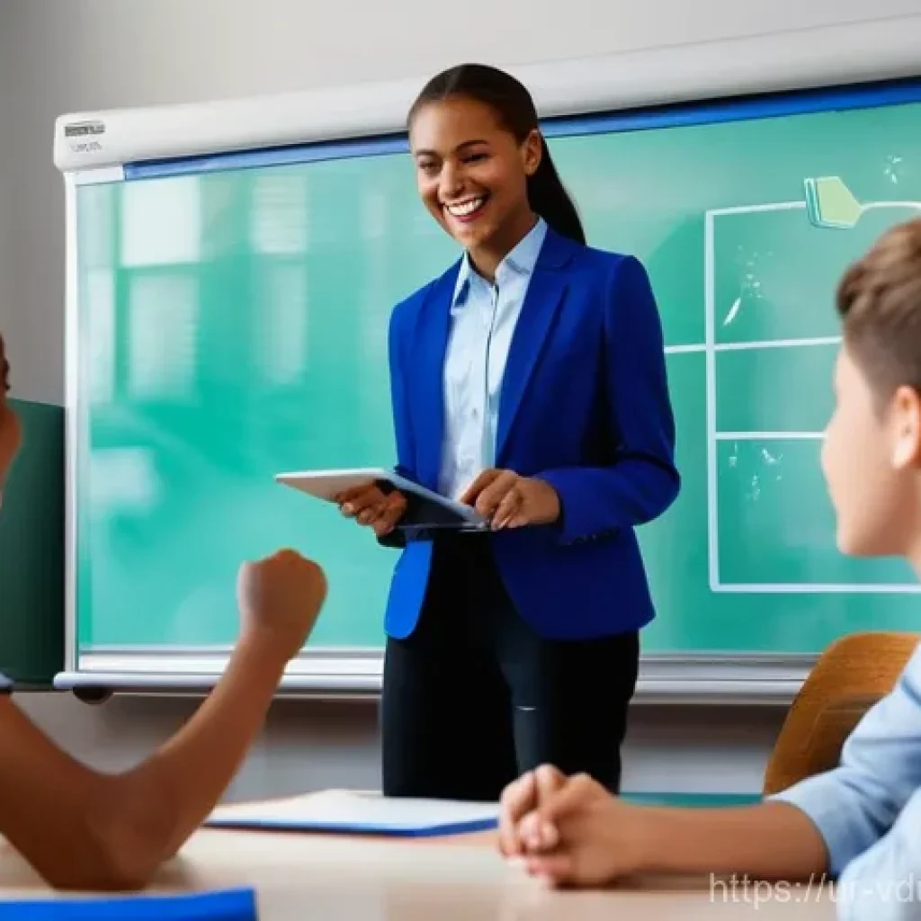 게이미피케이션 교육에서의 지속 가능한 동기 부여 - Dynamic Classroom Engagement**
A brightly lit and modern classroom buzzing with activity. Diverse mi...