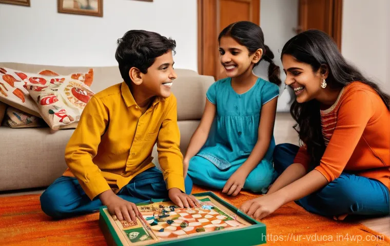 게임 기반 교육의 효과적인 운영 방안 - **"Family Game Night for Learning"**: A heartwarming scene featuring a Pakistani family&mdash;a mother, fa...