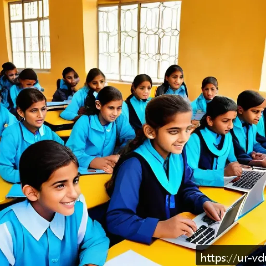 게임 요소가 교육내용에 미치는 영향 - A vibrant classroom scene in a modern Pakistani school where children aged around 10-12 are actively...