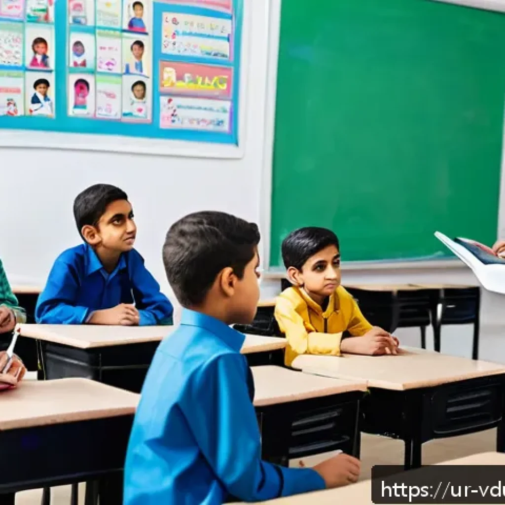 게이미피케이션을 통한 자기주도 학습 촉진 - A vibrant classroom scene in a modern Pakistani school where diverse students are engaged in an inte...