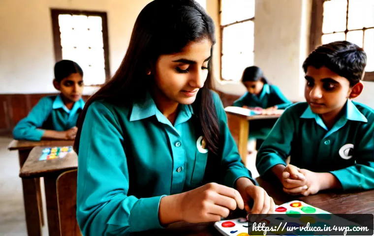 Home 17 게이미피케이션과 학습 성과의 관계 - Photorealistic Pakistani middle-school classroom in Lahore, diverse Urdu-speaking students in modest...