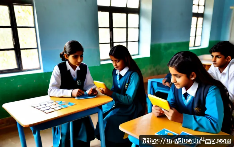 Home 30 게이미피케이션 교육의 최신 트렌드 - Photorealistic modern classroom in Pakistan, diverse Urdu-speaking teenage students in modest school...